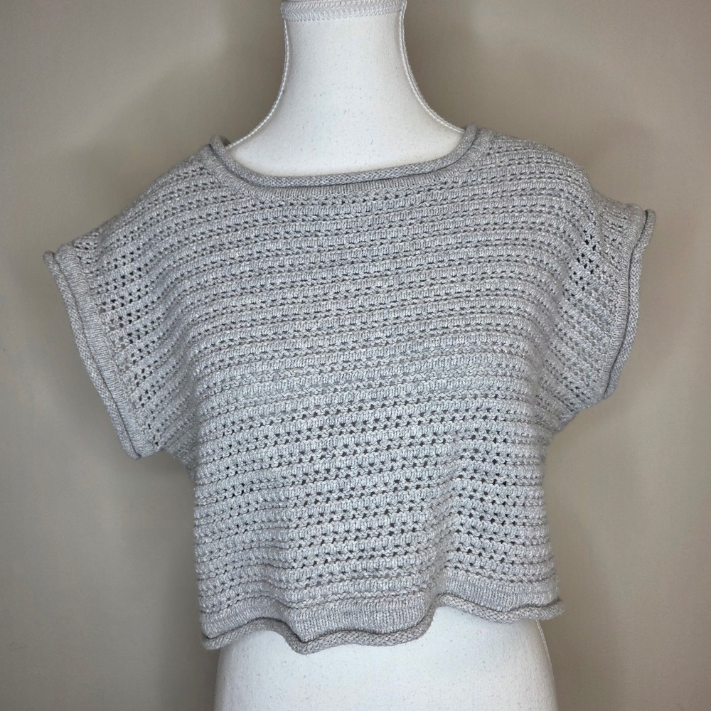 Z SUPPLY‎ Light Gray Cotton Pointelle Knit Cropped Sweater Vest Top ZW233725 M